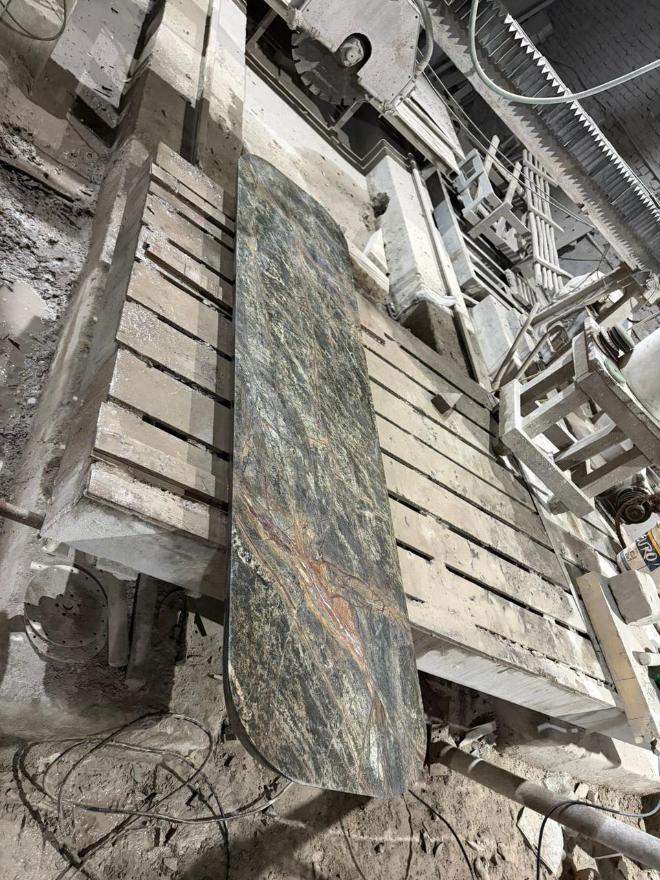 Long Udaipur Green Marble console top during workshop production